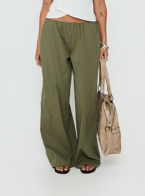 back view of model wearing Princess Polly Lunea Concealed Waistband Pants Khaki Low Rise Pants 