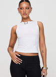 front view of model wearing Princess Polly Fitzy High Neck Top White Sleeveless Crew Neck 