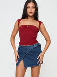   front view of model wearing Princess Polly Wait Up Denim Wrap Mini Skirt Mid Wash Tall Mini Skirts 