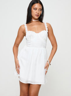 front view of model wearing Princess Polly Ondina Mini Dress White Sweetheart Neckline 