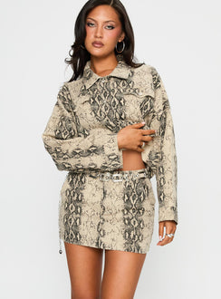   front view of model wearing Princess Polly Venom Mini Skirt Snake Mini Skirts 