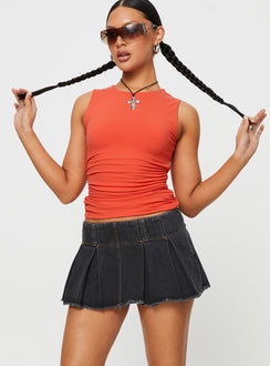 front view of model wearing Princess Polly Allure 90's Mini Skort Charcoal Low Rise Shorts 