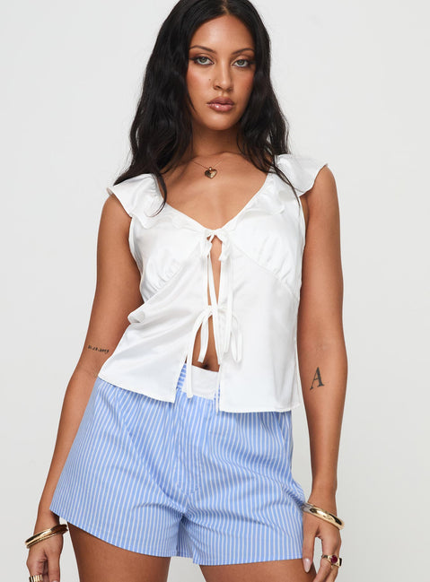 front view of model wearing Princess Polly Elsinthra Top White Short Sleeves V-Neck 