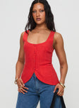 front view of model wearing Princess Polly Spirito Vest Top Red Sleeveless Scoop Neck 