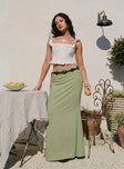   front view of model wearing Princess Polly Sophia Maxi Skirt Green Maxi 