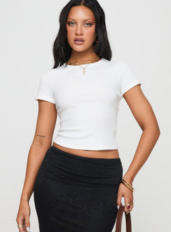 front view of model wearing Princess Polly Baseline Scoop Rib Tee White Short Sleeves Crew Neck 