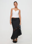   front view of model wearing Princess Polly Carrion Lace Maxi Skirt Black 