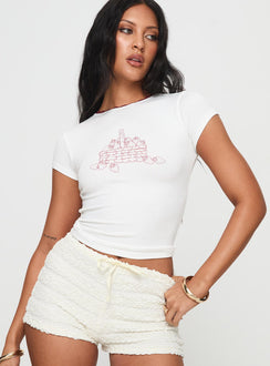front view of model wearing Princess Polly Zagy Tee White Short Sleeves Crew Neck 