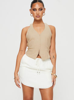   side view of model wearing Princess Polly Ogilvie Mini Skirt White Mini Skirts 