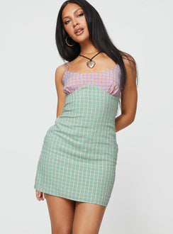 product Princess Polly Sweetheart Neckline  Bumbles Check Mini Dress Pink / Green