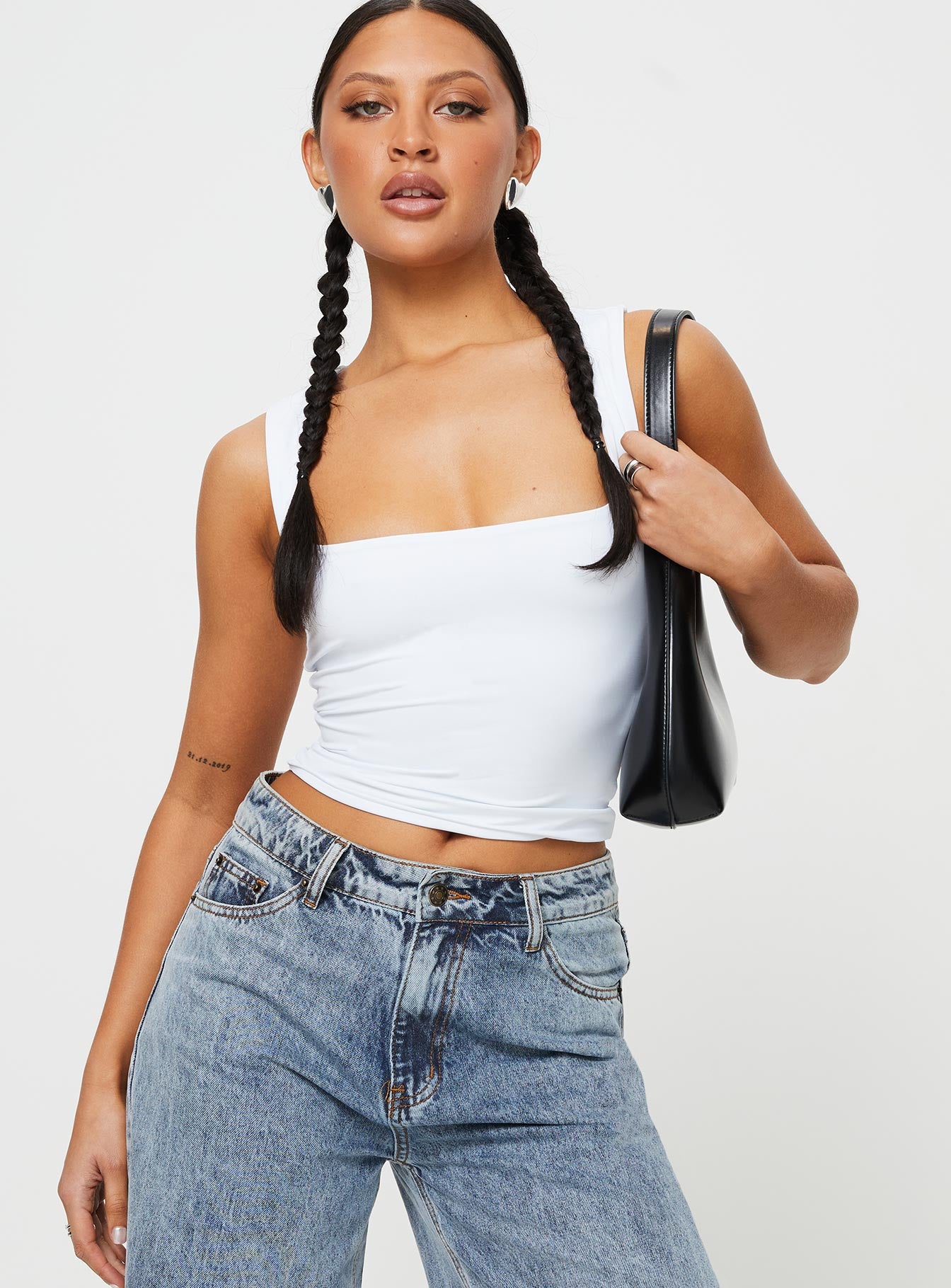 Skinny strap square sale neck top