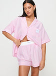 Pink Striped sleep shorts High rise, elasticated waistband, twin hip pockets, straight leg