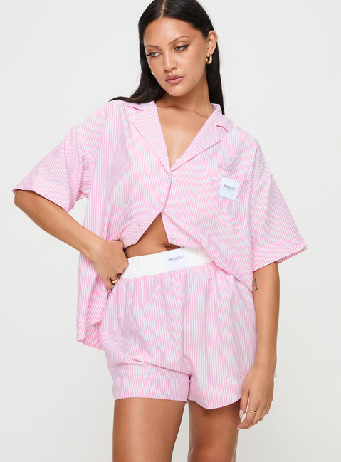 Pink Striped sleep shorts High rise, elasticated waistband, twin hip pockets, straight leg