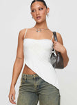 front view of model wearing Princess Polly Amabella Asymmetric Top White Sleeveless Square Neck 