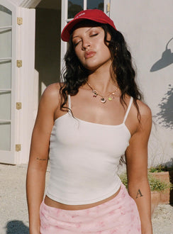 front view of model wearing Princess Polly Baseline Rib Top White Sleeveless Square Neck 