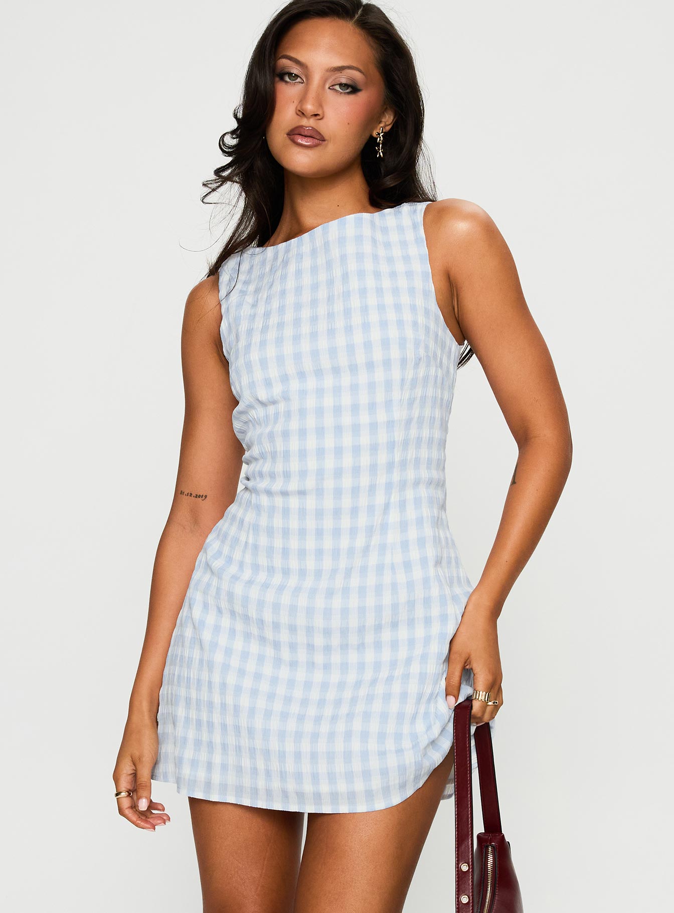 Alfalfa Mini Dress Blue Check | Princess Polly