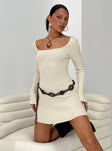 Princess Polly Scoop Neck  Brownhall Long Sleeve Mini Dress Beige