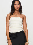 front view of model wearing Princess Polly Saturn Returns Strapless Lace Top Cream Sleeveless straight 