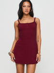 front view of model wearing Princess Polly Baseline Rib Mini Dress Red Scoop Neck 