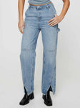 Princess Polly High Rise  Rihanna Split Hem Jeans Mid Blue