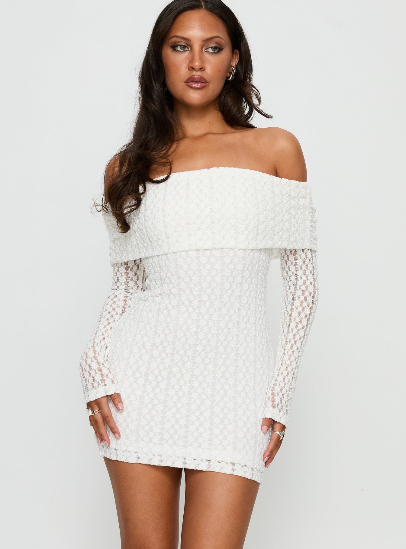 Leora Off Shoulder Long Sleeve Mini Dress White