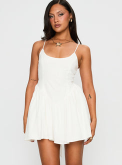 front view of model wearing Princess Polly Angel Wings Tie Up Mini Dress White Scoop Neck 