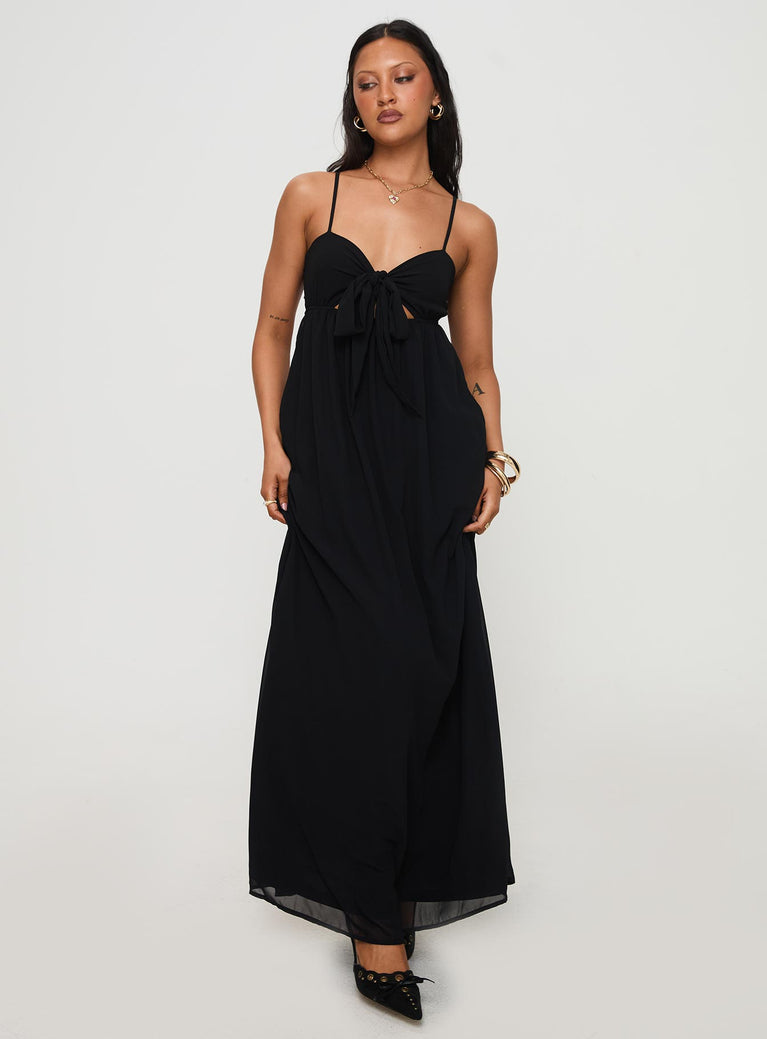 front view of model wearing Princess Polly Granno Maxi Dress Black Sweetheart Neckline 