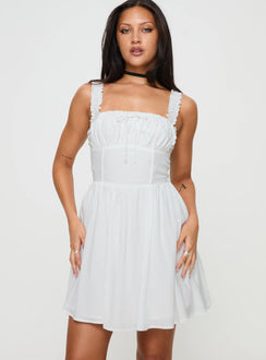 front view of model wearing Princess Polly Keltie Mini Dress White Square Neck 