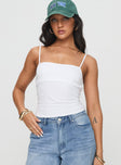 front view of model wearing Princess Polly Halbert Ruched Top White Sleeveless Square Neck 