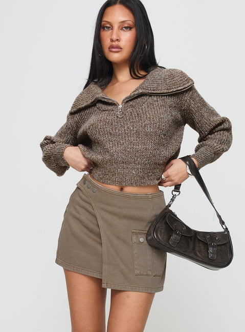   front view of model wearing Princess Polly Zenara Micro Skirt Light Olive Mini Skirts 