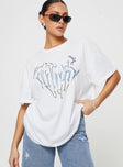 Front view of model wearing  front Princess Polly Half Sleeves Crew Neck  Future Oversize Tee White