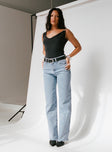 front view of model wearing Princess Polly Karlina High Rise Straight Leg Jean Light Wash High Waisted 