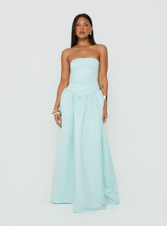 Soft Bloom Drop Waist Strapless Maxi Dress Blue