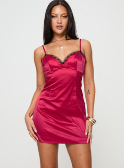 front view of model wearing Princess Polly Illiser Mini Dress Red Plunger 