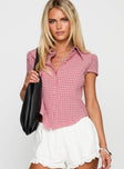 Float Away Button Up Top Red Check