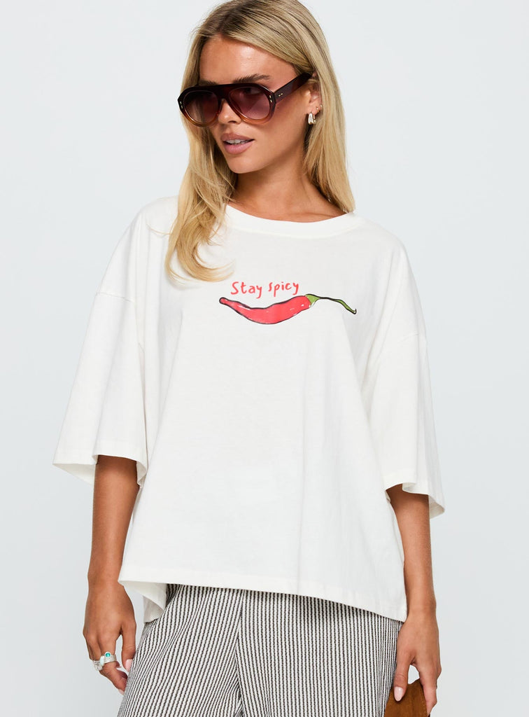 Stay Spicy Graphic Top White | Princess Polly