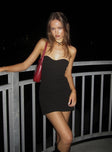 front view of model wearing Princess Polly Simple Sweetheart Mini Dress Black Sweetheart Neckline 