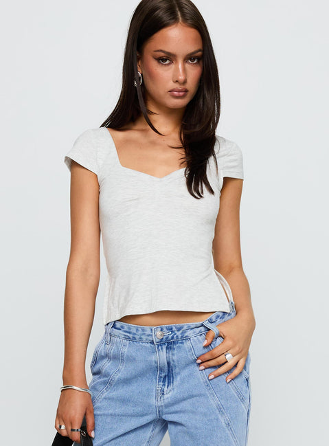 front view of model wearing Princess Polly Rehna Short Sleeve Top Grey Marle Short Sleeves Sweetheart 