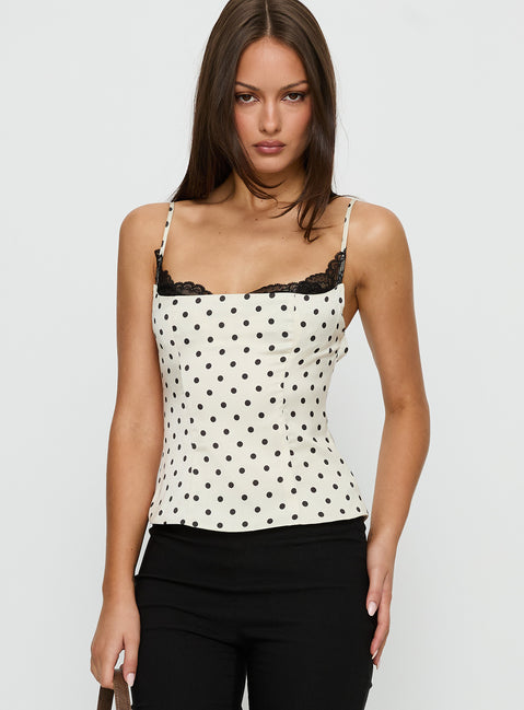 Renaissance Corset Lace Top White Polka