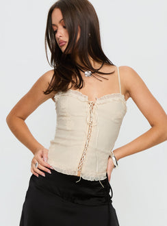 Angeleah Tie Up Frill Detail Top Cream