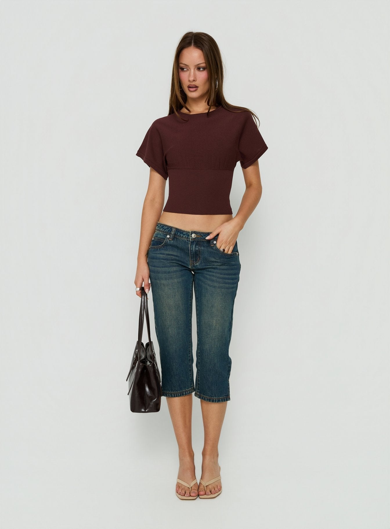 Bowwie Cinched Short Sleeve Knit Top Chocolate