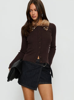   front view of model wearing Princess Polly Elinora Wrap Mini Skirt Raw Denim Mini Skirts 