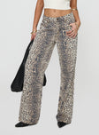 front view of model wearing Princess Polly Top Model Jeans Leopard Fade Mid Rise 