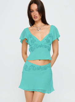 Pappilion Asymmetrical Mini Skirt Aqua Mini Skirts 