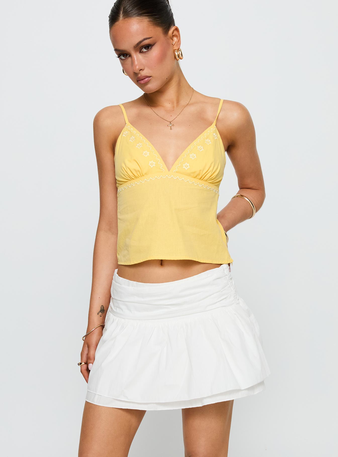   front view of model wearing Princess Polly Written In The Stars Mini Skirt White Mini Skirts 