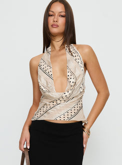 Cassendra Halter Scarf Top Cream Polka Dot