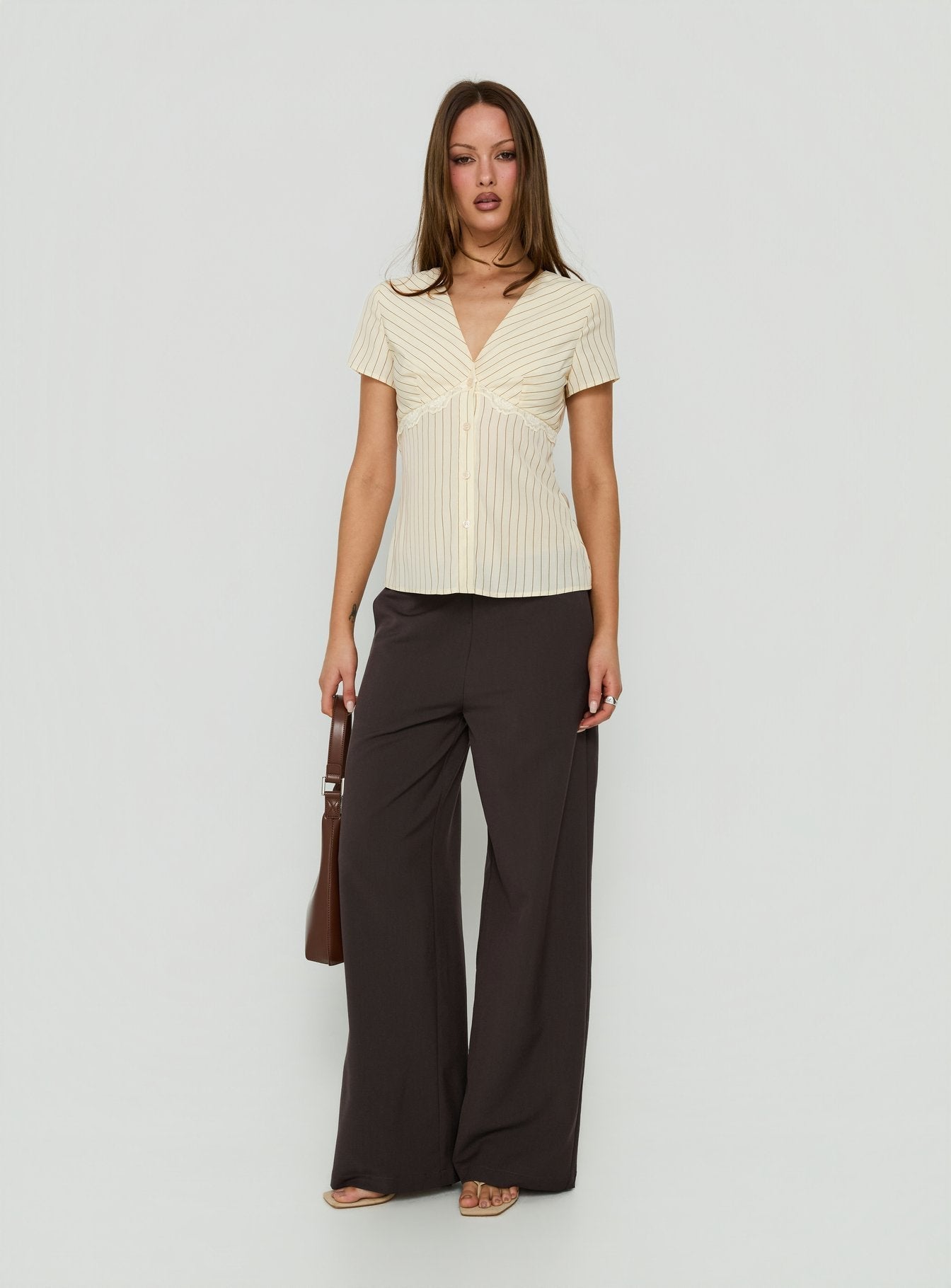 Mericana Low Rise Wide Leg Pants Brown