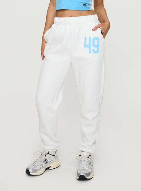 back view of model wearing Princess Polly USD Sweatpants White High Waisted Pants 