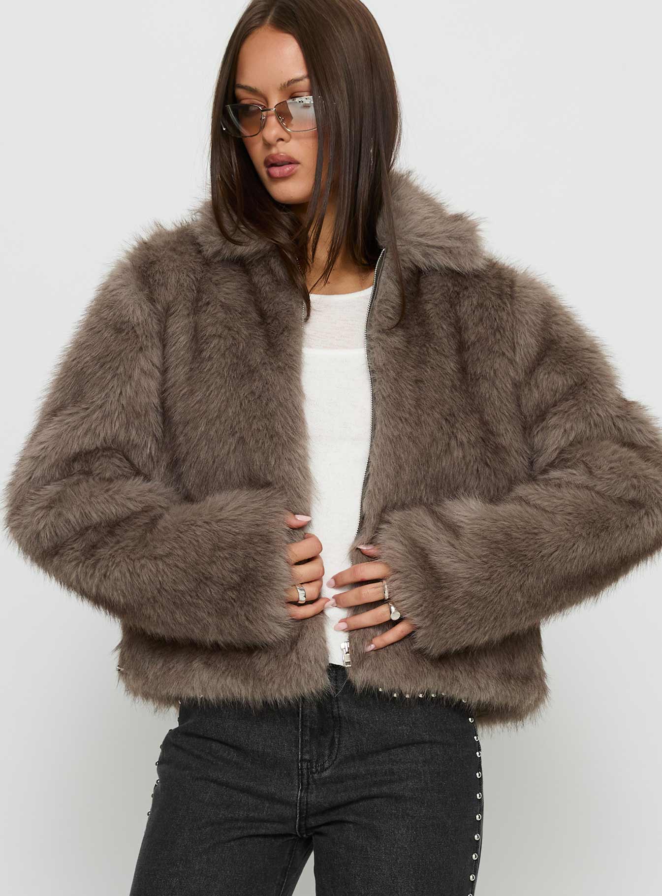 Kimberli Faux Fur Collared Jacket Brown