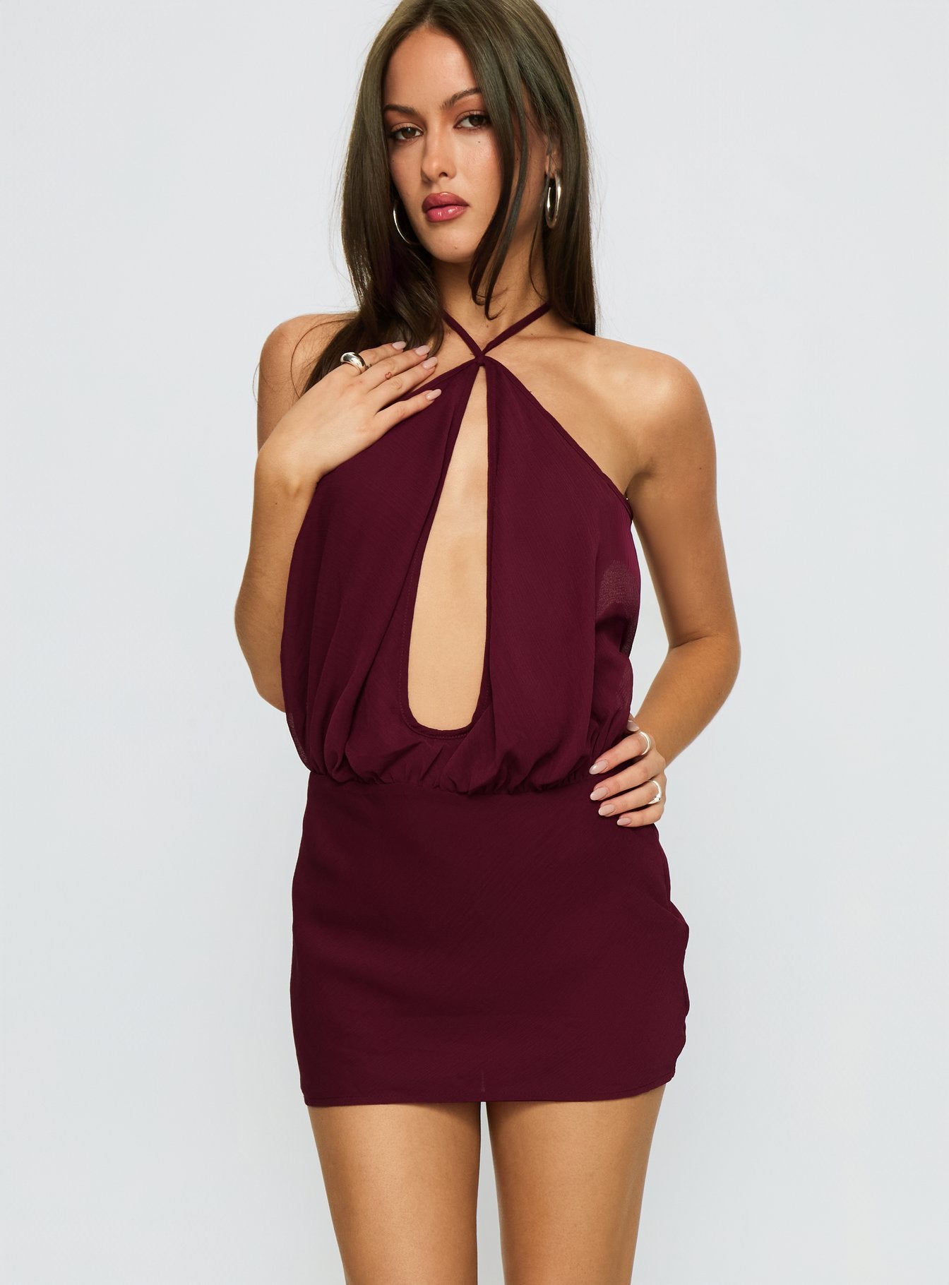 Drifting Away Chiffon Mini Dress Currant